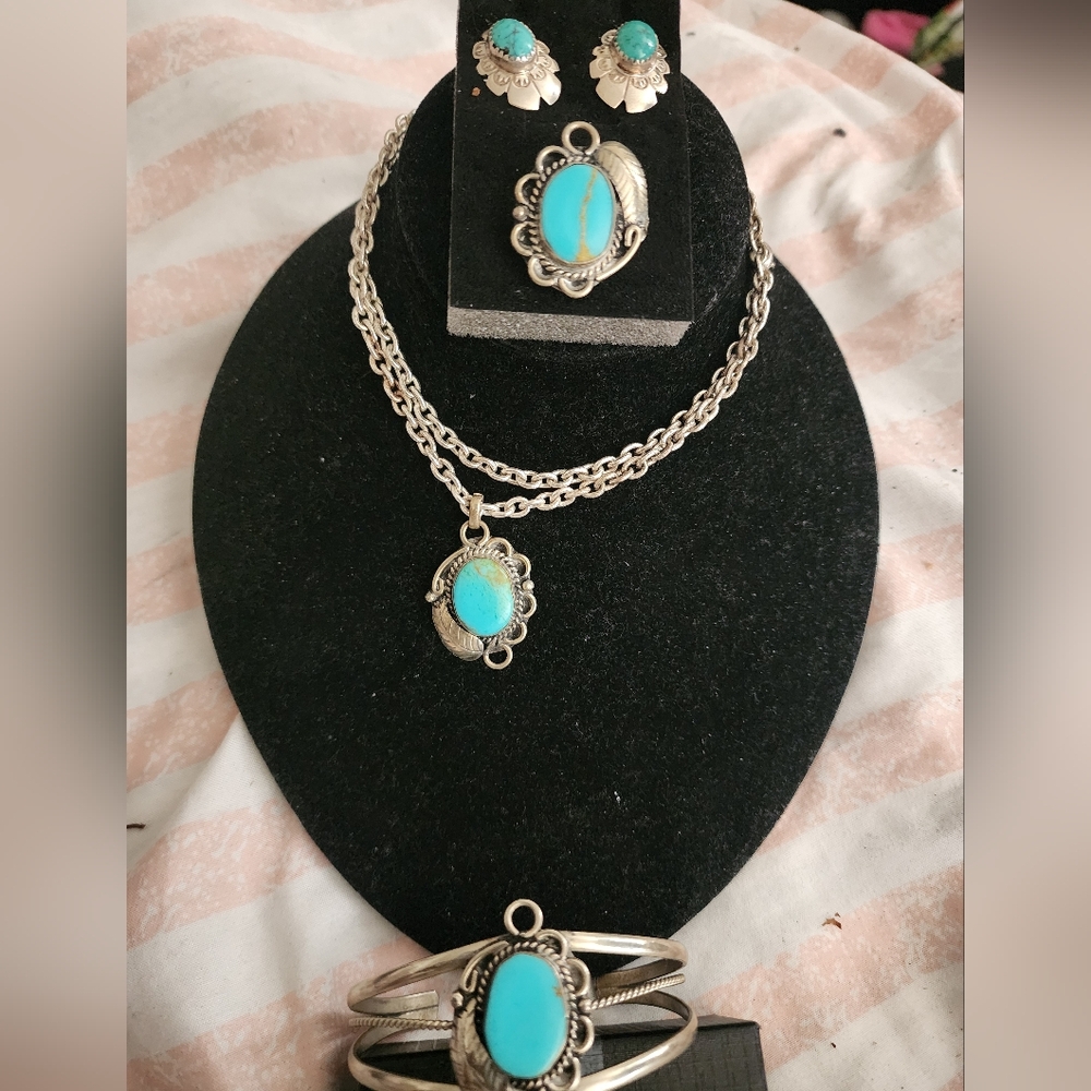 Silver and Turquoise Larry Sandoval Bracelet 4 Piece
